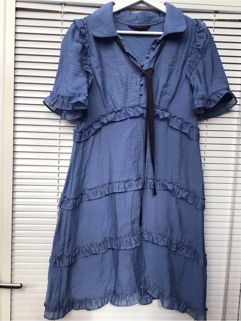 Sister Jane Blue Ruffle-Trim Short Sleeve Dress L